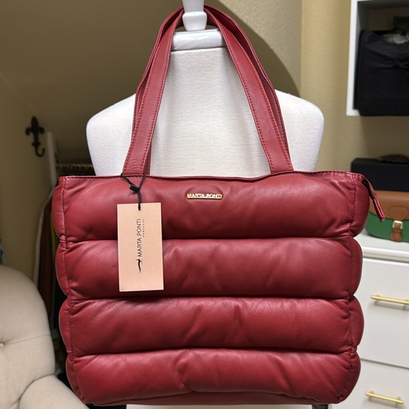 MARTA PONTI color of the season quilted/puff double strap LEATHER BAG - Picture 2 of 13